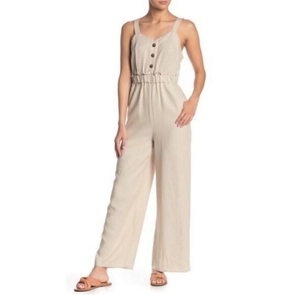 Romeo and Juliet Couture Taupe Linen Jumpsuit Md - Picture 1 of 7